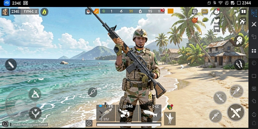 Tangkapan layar gameplay 234E yang menampilkan tindakan simulasi kehidupan.