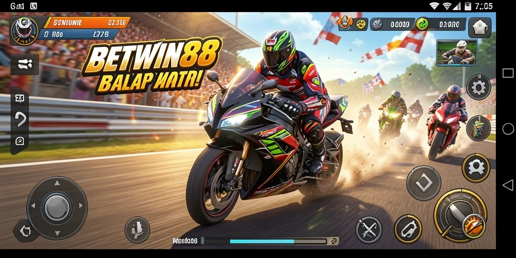 Gambaran gameplay seru dari BETWIN88 saat balapan motor.