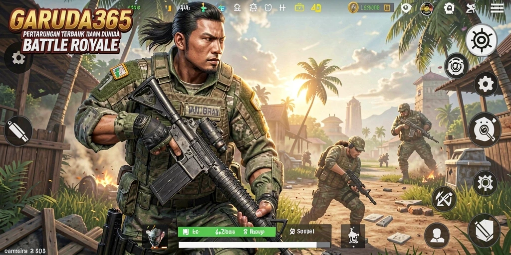 Tangkapan layar GARUDA365 yang menampilkan gameplay intens Battle Royale.