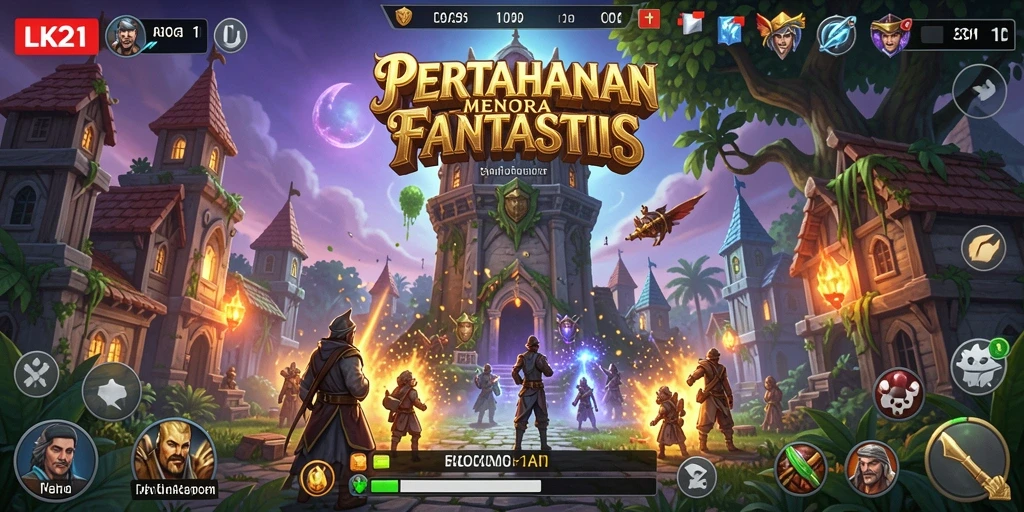 Screenshot LK21 menunjukkan momen pertempuran seru dalam Tower Defense.