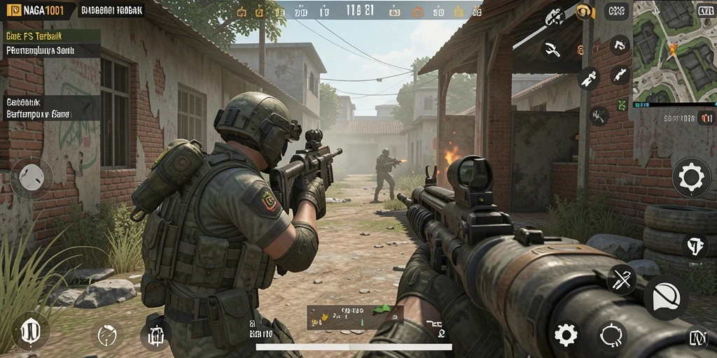 Screenshot gameplay NAGA1001 menampilkan aksi tembak-menembak yang mendebarkan.