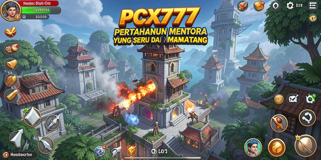 Tangkapan layar gameplay PCX777 dengan aksi pertahanan menara yang mendebarkan.