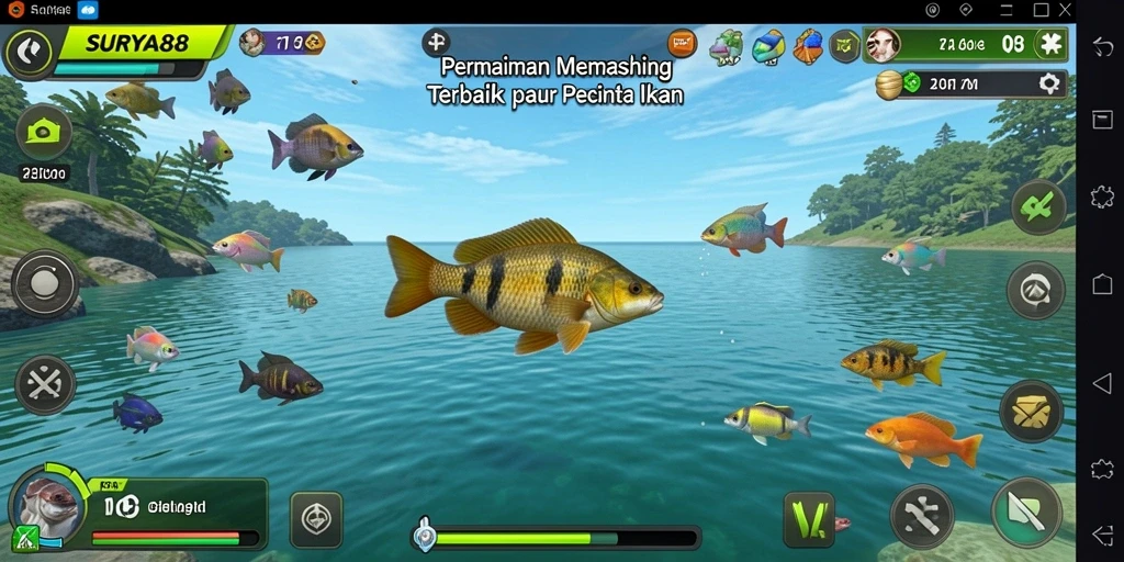 Tangkap berbagai jenis ikan dalam permainan memancing yang seru.