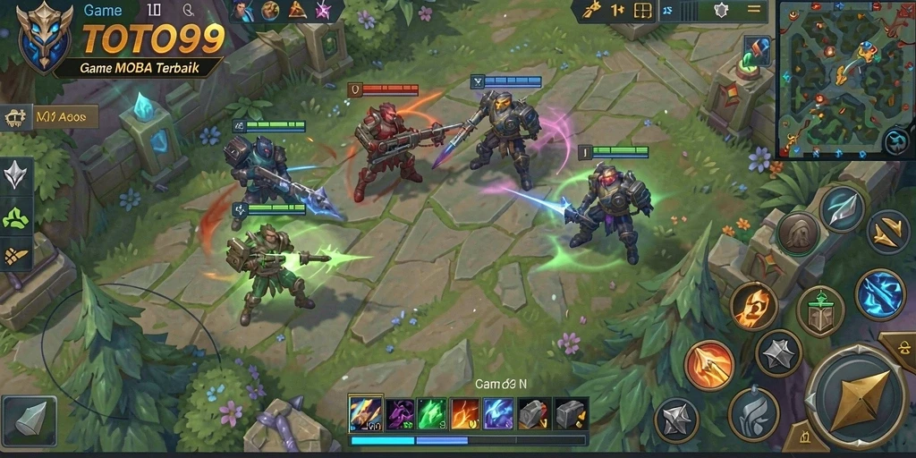 Tampilan gameplay menarik dalam TOTO99 dengan aksi MOBA mendebarkan.